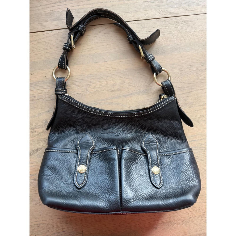 Dooney & Bourke Black Pebbled Leather Shoulder Bag Hobo Contrast Stitching